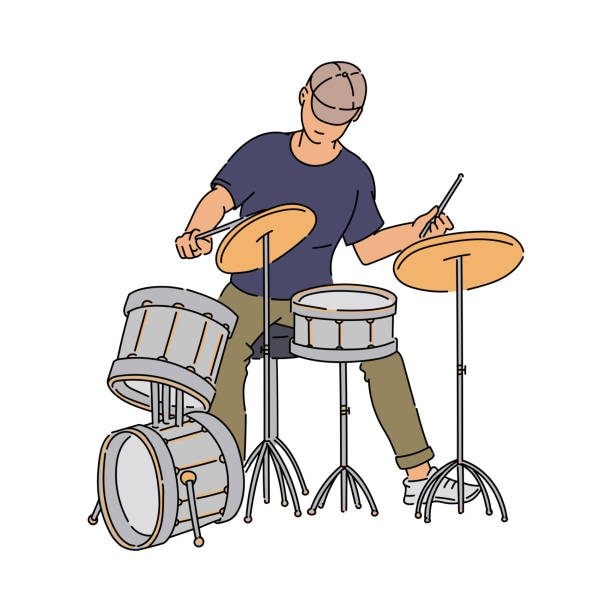 istock Street drum player or musician character, sketch vector illustration isolated. 1200940910
