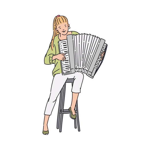 istock Cartoon woman playing the accordion isolated on white background 1200940939