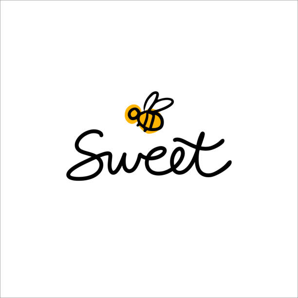 Hand drawn lettering Sweet with cartoon bee. Hand drawn lettering Sweet with cartoon bee. Logo concept for honey shop, bakery, cake shop bee clipart stock illustrations