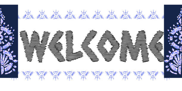 istock Welcome Sign Design Illustration. Decoration banner invitation in abstract glitter geometric elements 1200944481