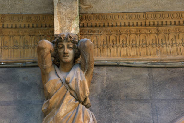 Face of Angel l, statue of angle in cemetery build in 1877 Czech Republic, background with copy space, horizontal composition