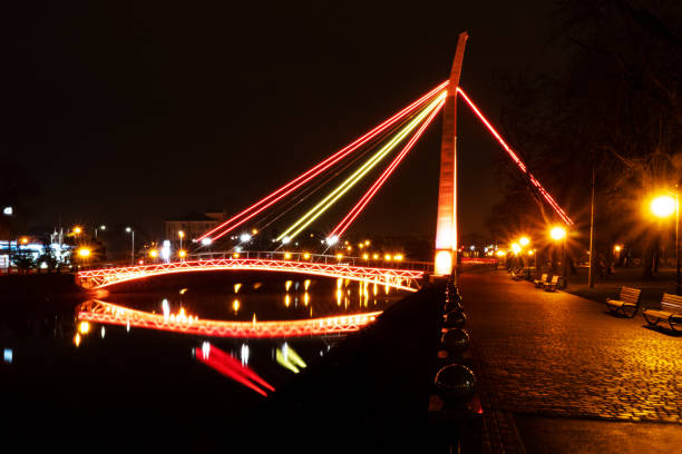Old Town in Klaipeda (Lithuania) at night. Stock (Birzos) Bridge.