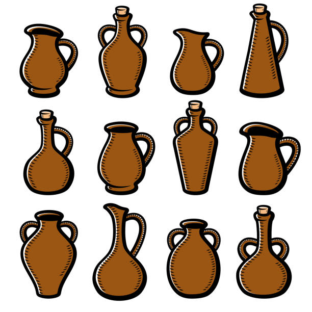 ilustrações, clipart, desenhos animados e ícones de jarros definidos. jarros do ícone da coleção. vetor - jug water pottery clay