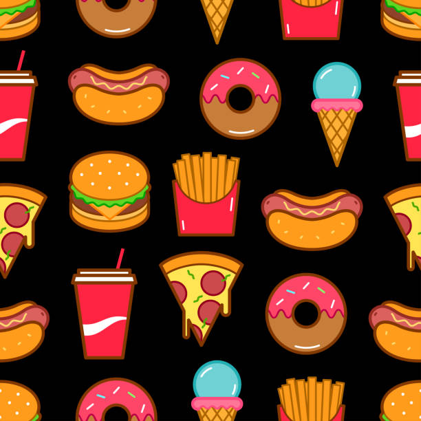 illustrazioni stock, clip art, cartoni animati e icone di tendenza di fast food senza soluzione di continuità - cream ice symbol french fries