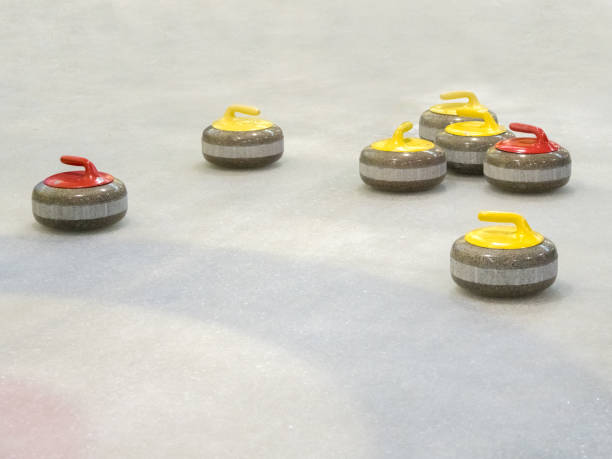 istock Group of stones for curlinggame in curling on ice. 1200951395