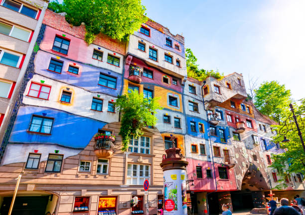 Hundertwasser house facade, Vienna, Austria Vienna, Austria- April 2019: Hundertwasser house facade hundertwasser house stock pictures, royalty-free photos & images