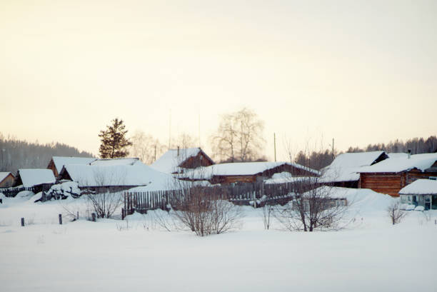 istock Russian village in the winter. 1200953112