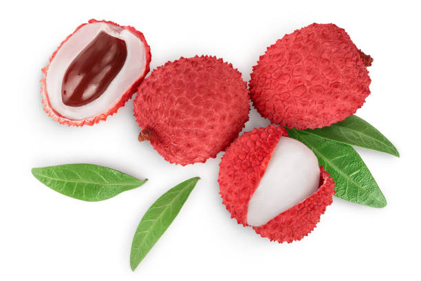istock lychee fruit isolated on white background with clipping path and full depth of field. Top view. Flat lay 1200961513