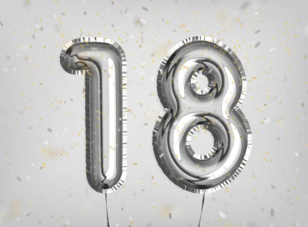 istock 18 years anniversary. Happy birthday joy celebration. 1200963015