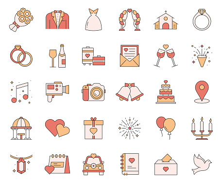 Simple Set of Wedding Related Vector Line Icons. Outline Symbol Collection