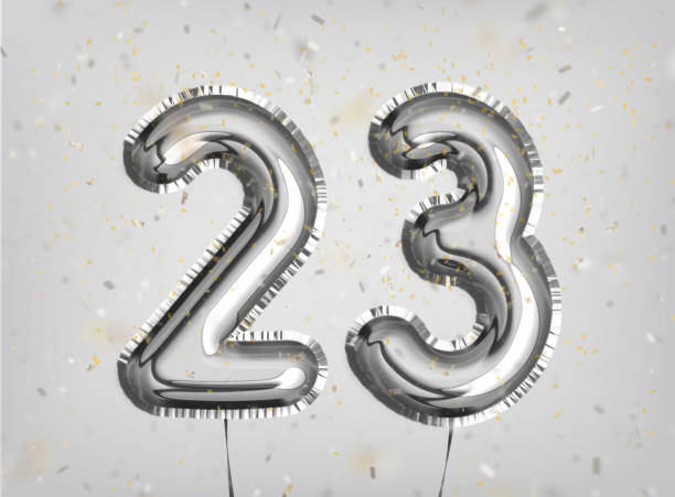 istock 23 years anniversary. Happy birthday joy celebration. 1200964954