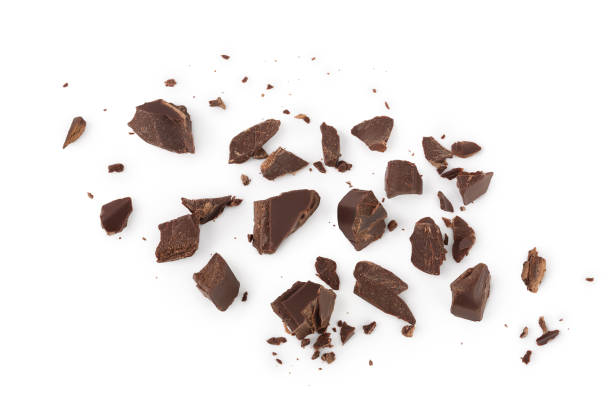 piece of chocolate isolated on white background with clipping path. . Top view. Flat lay.
