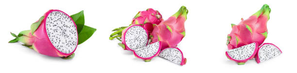 istock Ripe Dragon fruit, Pitaya or Pitahaya isolated on white background, fruit healthy concept. Set or collection 1200966744