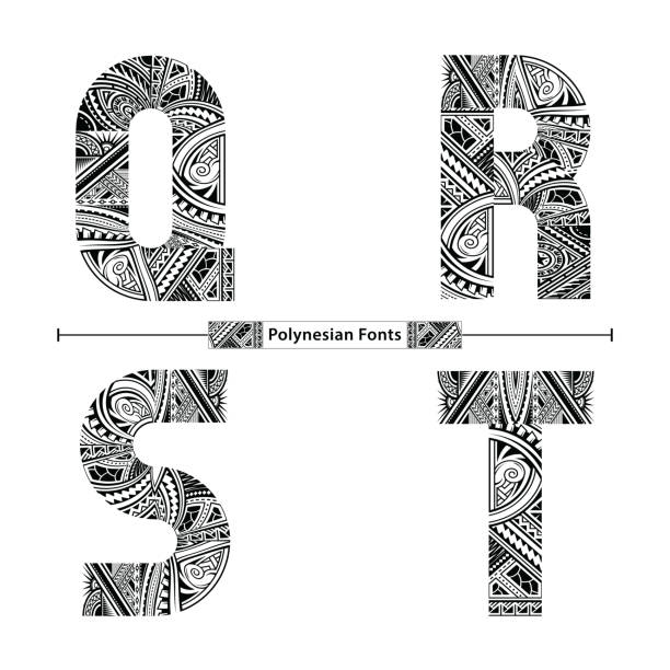 alphabet polynesischer stil im set qrst - samoa stock-grafiken, -clipart, -cartoons und -symbole