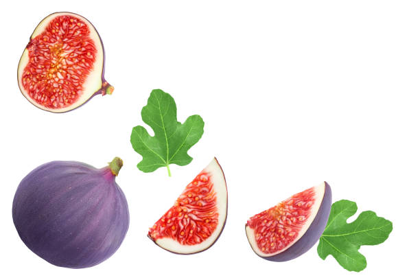 istock fig fruits with leaves isolated on white background with copy space for your text. Top view. Flat lay pattern 1200968866
