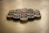 istock Coins arranged in order for carrom board game. Multiplayer board game with good fun time. 1200969183
