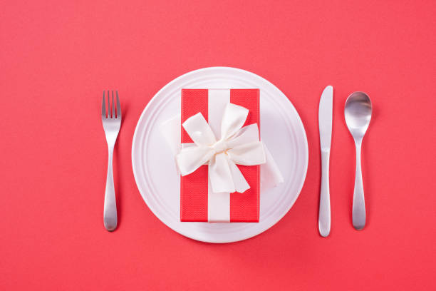 istock Valentine's Day design concept - Romantic plate dish in restaurant, holiday celebration meal promotion for couple and lover dating, top view, flat lay, overhead 1200970869