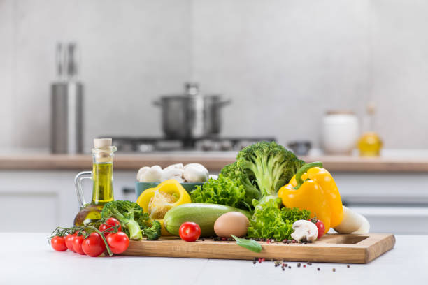 istock Set of fresh raw vegetables tomato, egg, mushrooms, salad, pepper, squash 1200970912