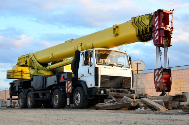 istock Mobile crane with crane hook at the construction site. 1200973130