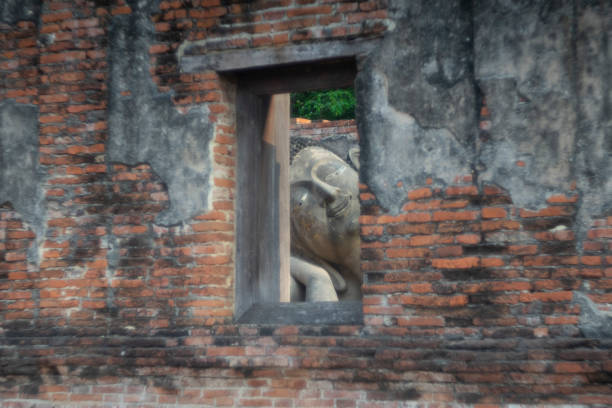 Ancient buddha in public temple in Thailand