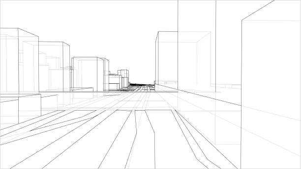 istock Sketch of 3D city with buildings and roads. Vector 1200976344