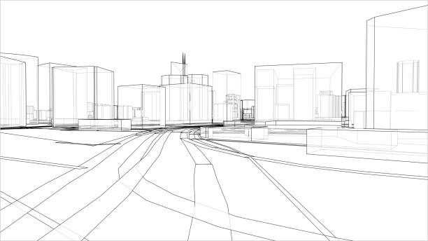 istock Sketch of 3D city with buildings and roads. Vector 1200976364