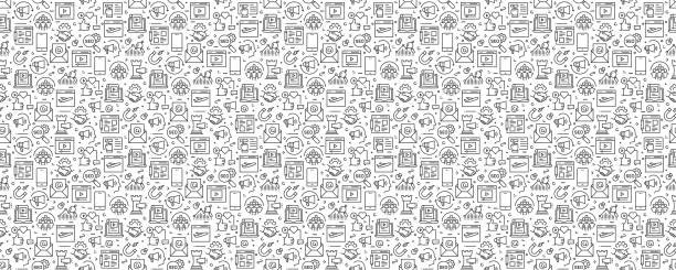 Inbound Marketing Seamless Pattern and Background with Line Icons Inbound Marketing Seamless Pattern and Background with Line Icons gen z stock illustrations
