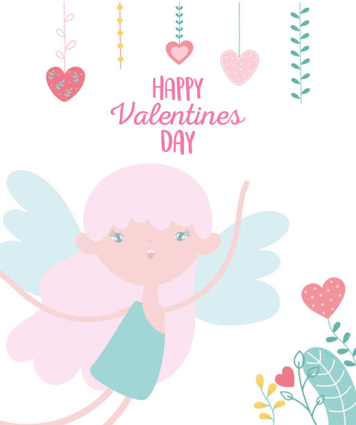 istock happy valentines day, cute cupid hanging hearts love romantic 1200977441