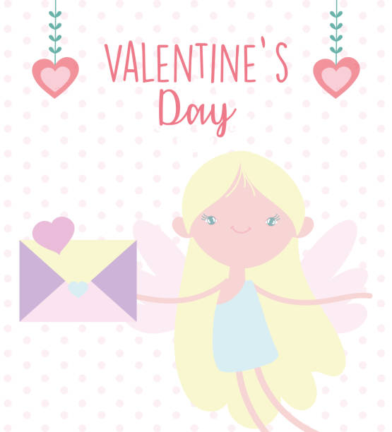 istock happy valentines day, cute cupid with envelope letter heart romantic dotted backrgound 1200977889