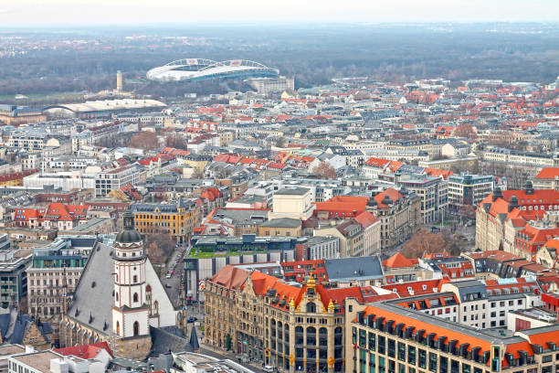 Aerial view of the history center city of Leipzig. Germany. stock photo