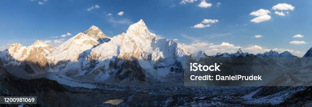 Mount Everest Evening Sunset Panoramic View Stock Photo - Download Image Now - Mt. Everest, On Top Of, Base Camp