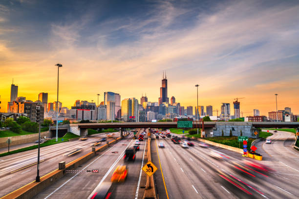 Chicago, IL, USA Cityscape and Highway