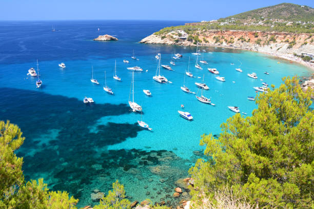 istock Cala d'Hort bay with beach and turquoise water on Ibiza 1200988982