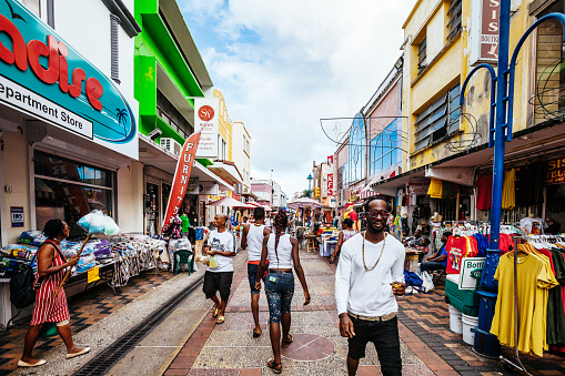 Bridgetown, Barbados - Local people at the market street in old Bridgetown