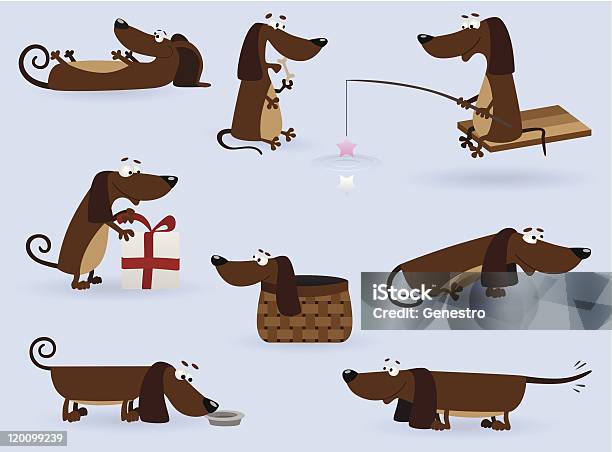 Funny Dachshund Set Stock Illustration - Download Image Now - Basket, Dachshund, Animal