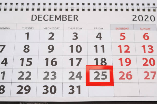 istock A small red square frames the date December 25 in the calendar. 1200993271
