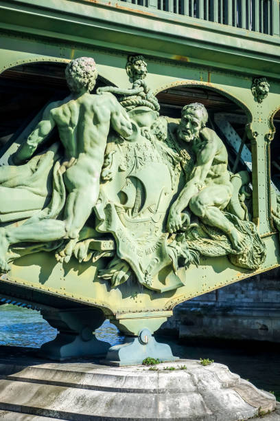 Bir-Hakeim Bridge detail view from the Seine, Paris, France