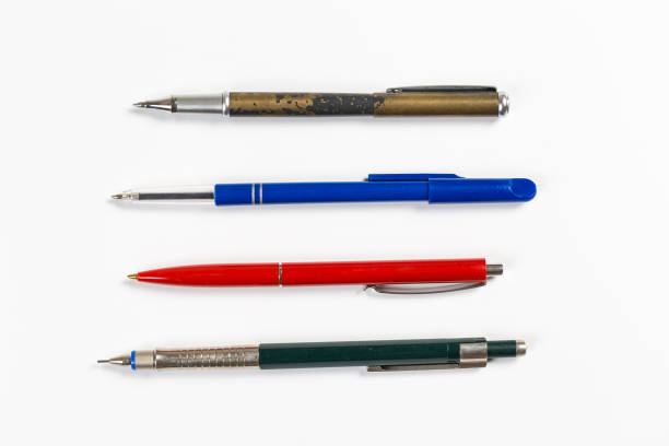 istock Collection of multi-colored ballpoint pens isolated on a white 1200997929
