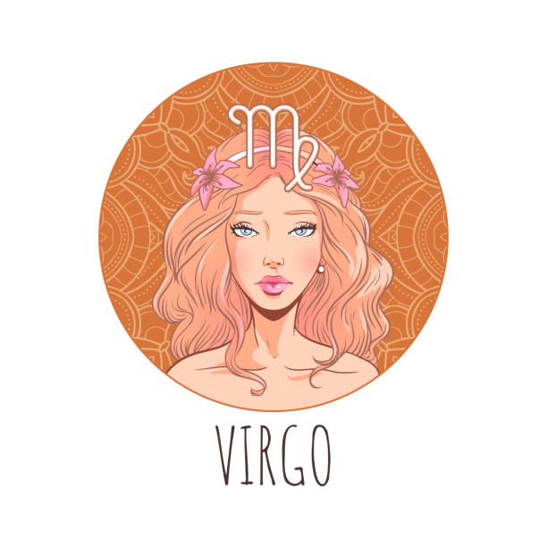 grafika znaku zodiaku panny, piękna twarz dziewczyny, symbol horoskopu, znak zodiaku, ilustracja wektorowa - virgo stock illustrations