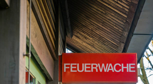 istock You will see a sign with the text fire station, which is German for fire brigade. 1200998247