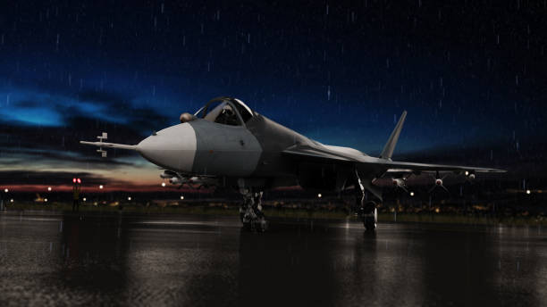 istock Russian stealth jet  fighter moving toward to runway in airport 3d render 1201002004