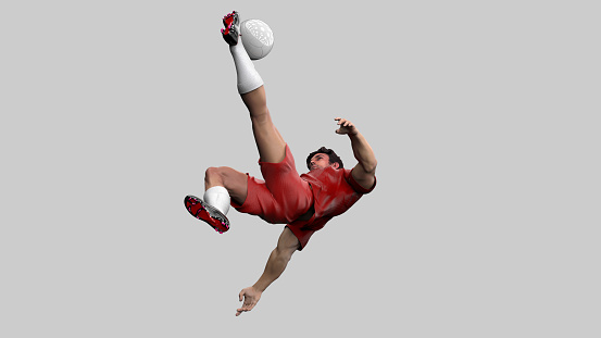 Football player overhead bicycle pose isolated 3d render