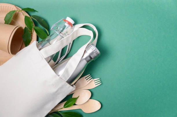istock Eco friendly shopping bag with cutlery. Zero waste concept. Plastic free concept. 1201002088