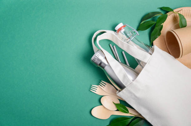 istock Eco friendly shopping bag with cutlery. Zero waste concept. Plastic free concept. 1201002093