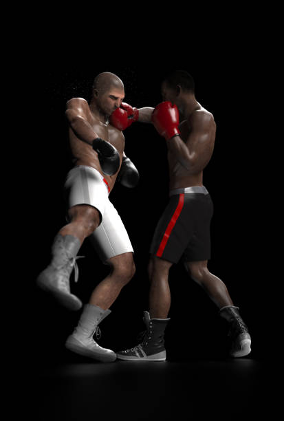 Boxing game, moment right before knock out..Strong hook punch from right hand 3d render