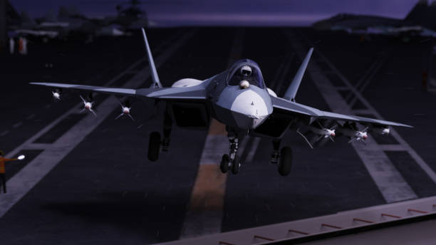 istock Russian advanced militar jet fighter take off from russian aircraft carrier ship 3d render 1201002208