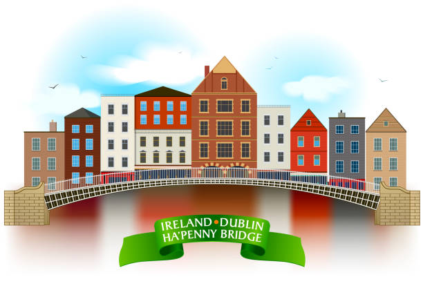 illustrations, cliparts, dessins animés et icônes de ha'penny pont dessiné à la main œuvre d'art. - dublin ireland bridge hapenny penny