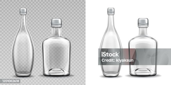 istock Vodka glass bottle realistic filled alcohol pack 1201002618