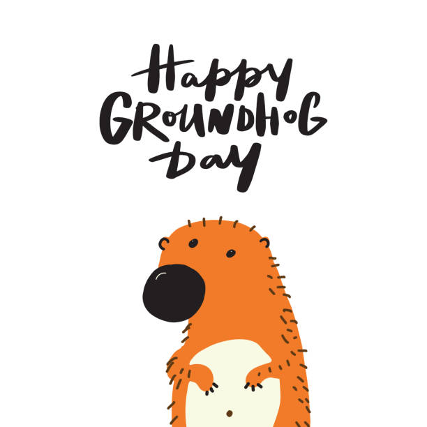 mutlu groundhog gün el yazıt ile groundhog illüstrasyon çizilmiş. vektör. - groundhog day tatil stock illustrations