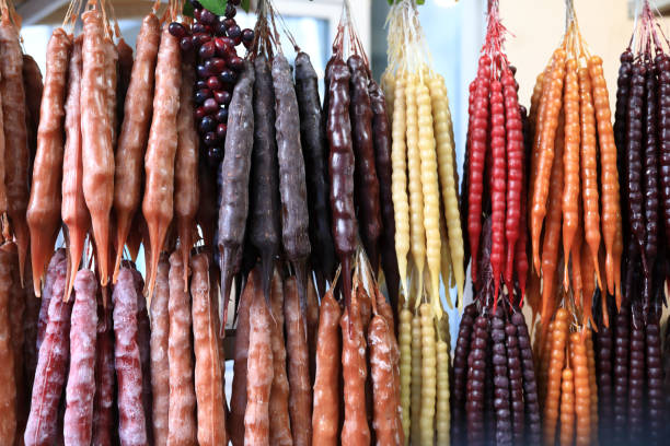 istock Churchkhela hanging over counter 1201003626